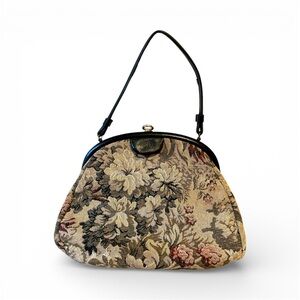 Vintage 1950s Floral Tapestry "Carpet Bag" Satchel Retro Cottagecore Grandmacore